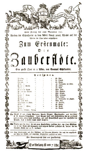 Playbill for premiere of The Magic Flute